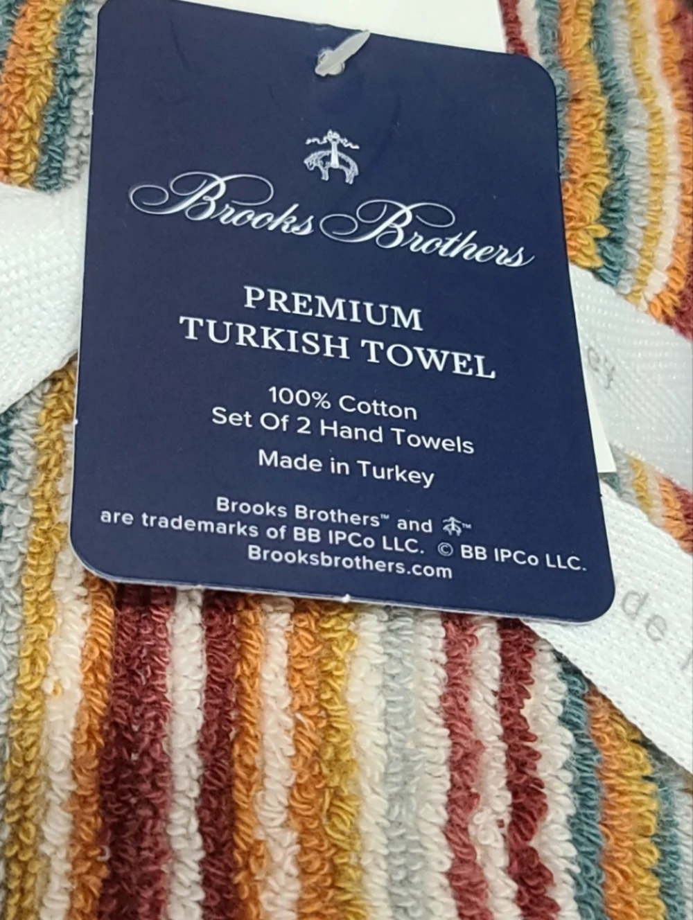 2 Brooks Brothers Fall Rainbow Striped Hand Towels Luxury Thick Plush Turkish